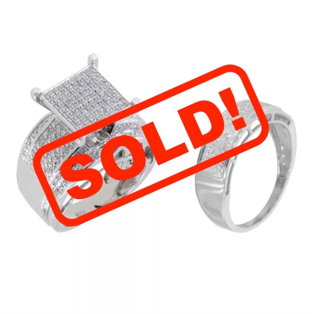 Sterling Silver Genuine Diamond Ring Set - Size 6